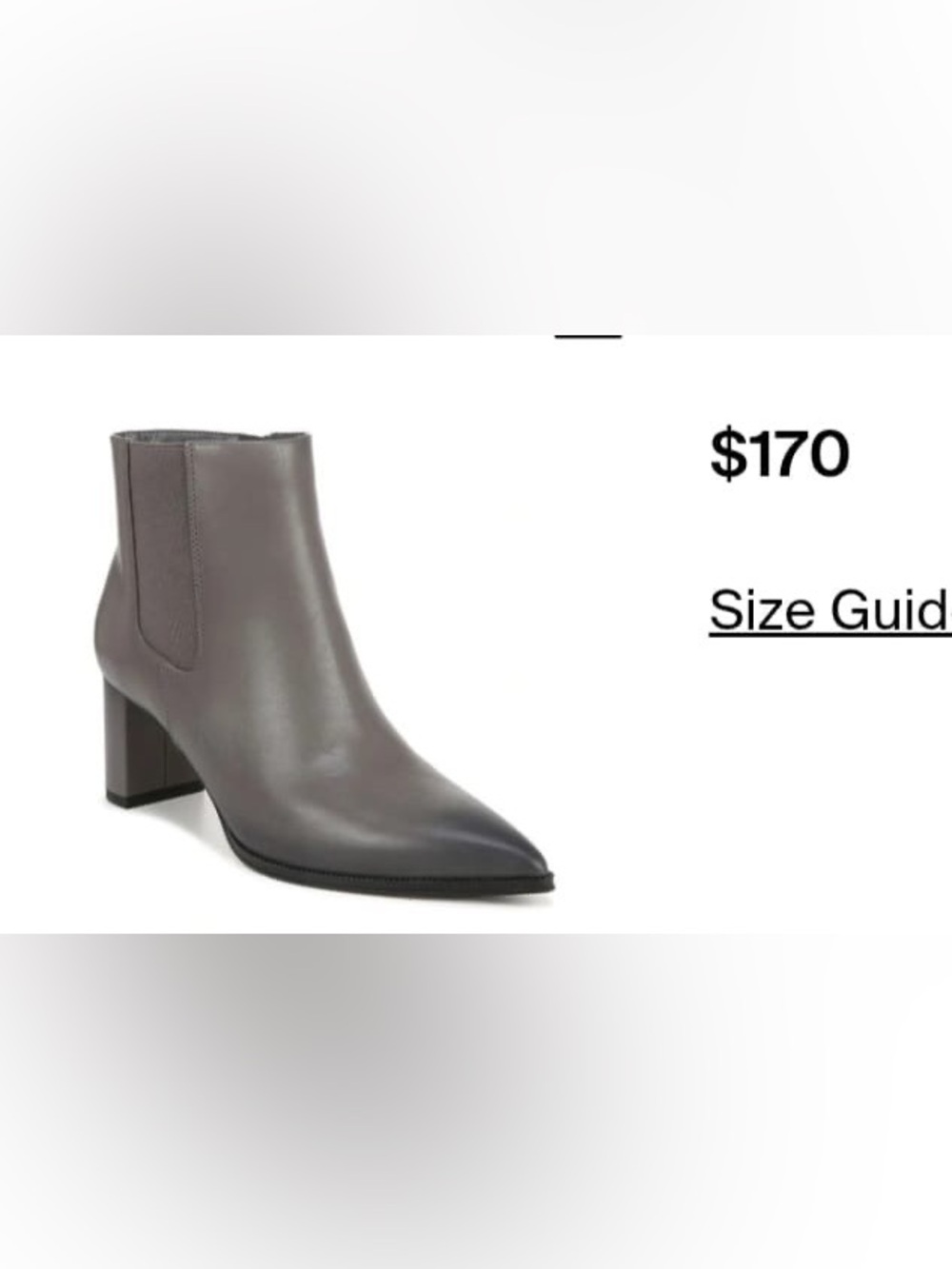 NWOT Franco Sarto Gray Pointed Toe Block Heel Ankle Boot